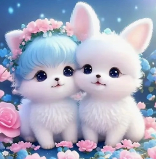 Diamantmalerei Kätzchen mit Häschen 30 × 40 cm