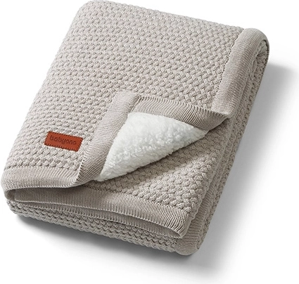 BabyOno Kinderdecke aus Baumwollstrick mit Sherpa-Futter 75 × 100 cm grau