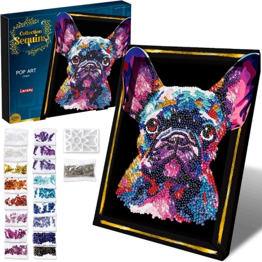Paillettenbild Pop Art – Französische Bulldogge (Kreativ-Set)