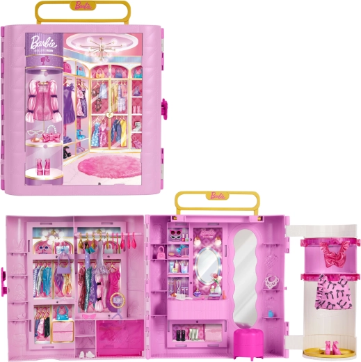 Mattel Barbie Deluxe-Kleiderschrank für Outfits mit Schminktisch und Zubehör