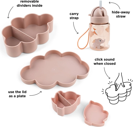 Done by Deer Snack-Set mit Trinkflasche mit Klappstrohhalm Playground rosa