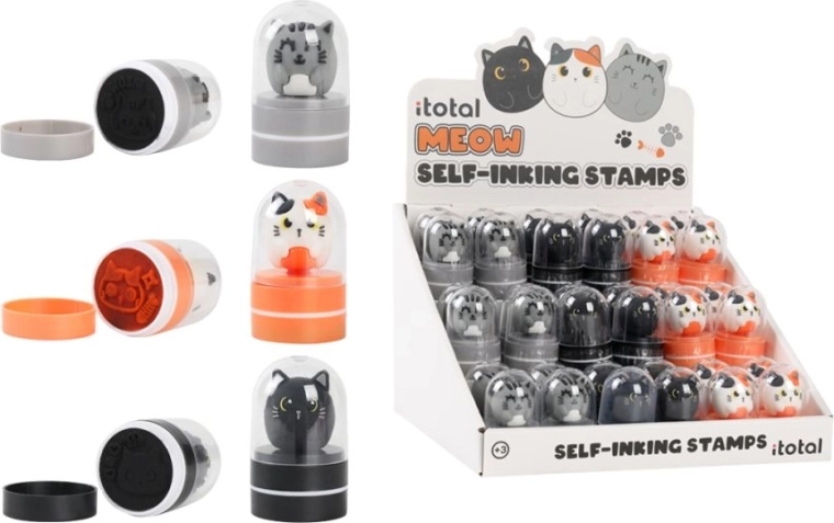 Display mit Set aus 36 Stempeln mit Katzenmotiven