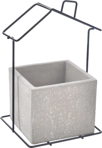 Blumentopf in Hausform aus Beton und Metall, grau