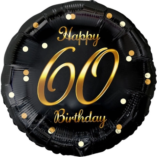 Folienballon Happy 60 Birthday – schwarz mit goldener Aufschrift