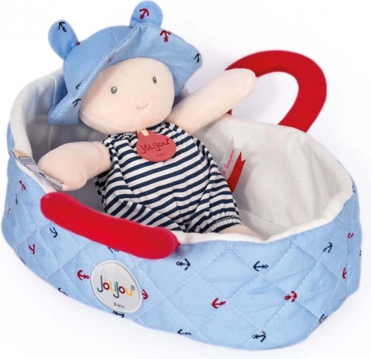 Doudou Jolijou Puppe in blauer Tragetasche