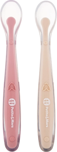 Petite&Mars Silikonlöffel mit Etui, 2er-Set, Take&Match Sand/Rose 6m+