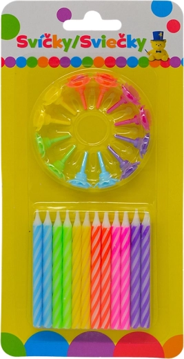 Bunte Geburtstagskerzen 24 Stk. + 12 Halter