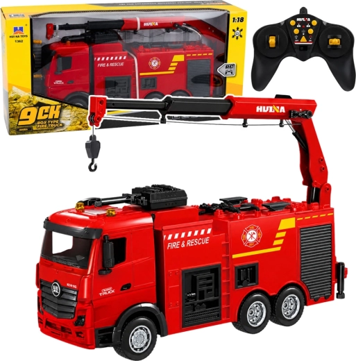 Huina RC-Feuerwehrwagen mit Kran und Wasserkanone 1:18
