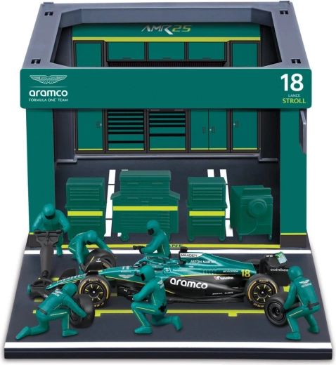 Bburago Formula Racing F1 Pit-Pass-Set Aston Martin AMR25 2025 Lance Stroll 1:43