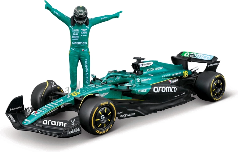 Bburago Formel-1-Modell Aston Martin AMR25 2025 Lance Stroll (Startnummer 18) 1:24 mit Fahrerfigur