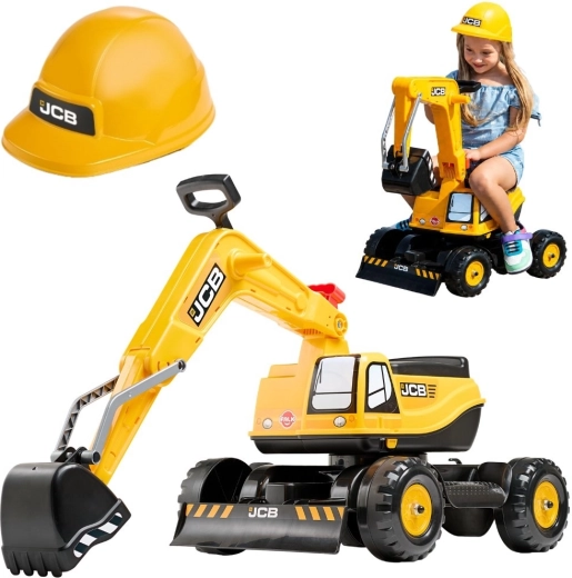 Kinder-Rutschbagger Falk JCB mit drehbarem Arm und Helm