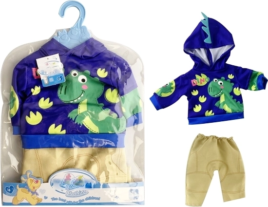 Kleidung für Baby-Puppe mit Dino-Sweatshirt und beiger Hose – 1 Stück
