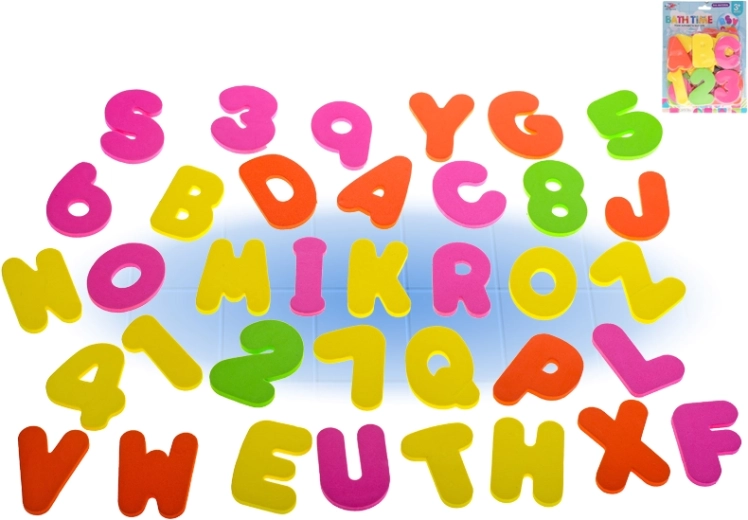 Schaumbuchstaben und -zahlen für die Badewanne – Lernset, 36 Stück