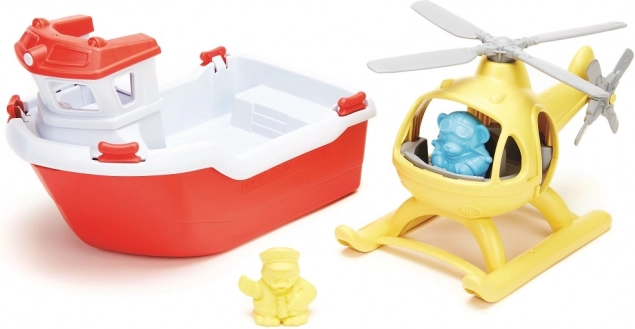Green Toys Rettungsboot mit Hubschrauber 2-in-1