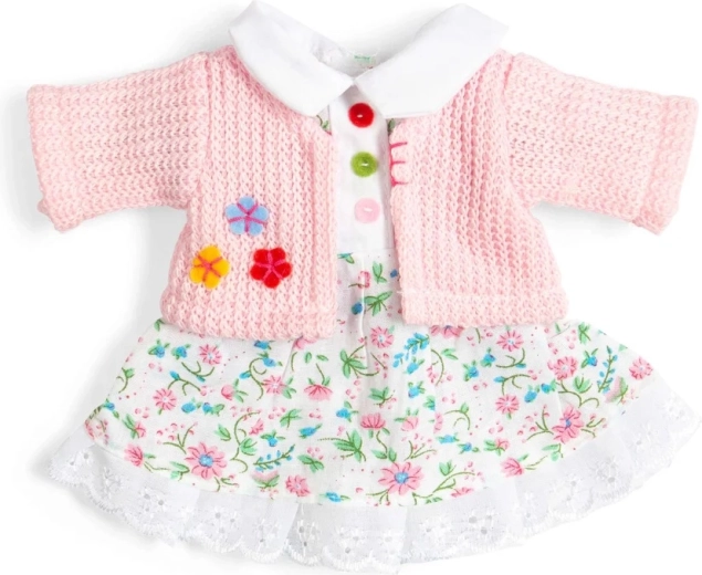 Bigjigs Toys rosafarbenes Blumen-Kleid und Strickjäckchen für Puppen 28 cm