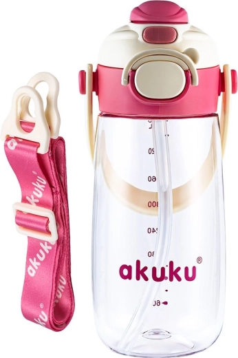 Akuku Schulflasche mit Strohhalm 480 ml rosa