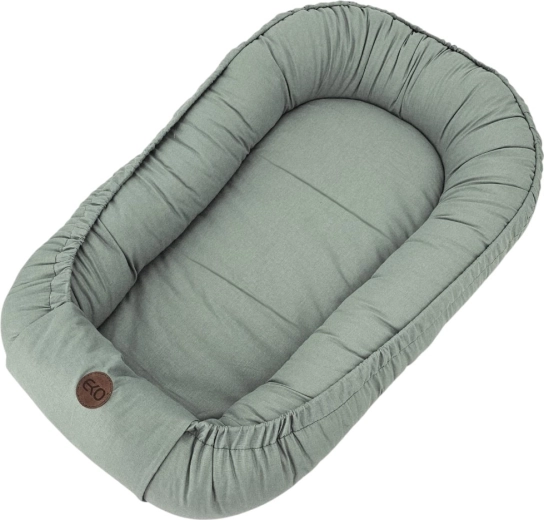 EKO-Babynest aus Baumwolle, Dunkelbeige, 85 × 50 cm – Olivgrün