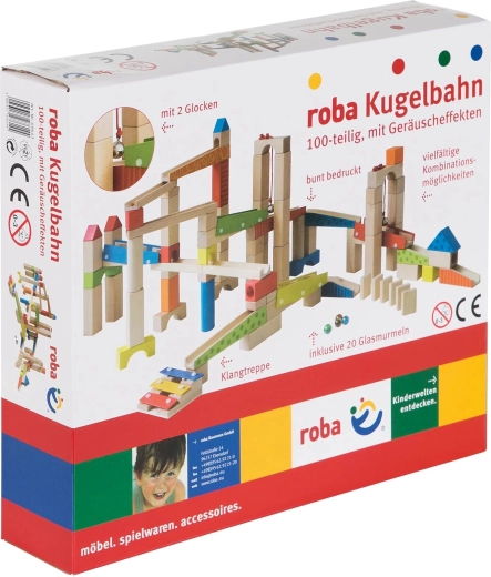 Roba Holz-Kugelbahn in fröhlichen Farben, 100 Teile