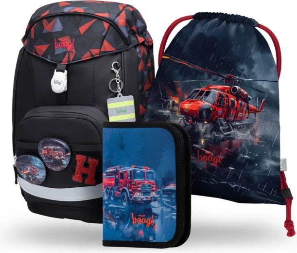 Schulset BAAGL Airy Plus Retter – Rucksack, Federmäppchen und Beutel