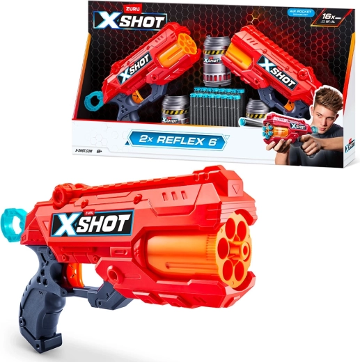 X-Shot Reflex 6 – Set mit 2 Pistolen, Dosen und Munition