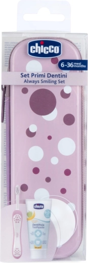 Chicco Set aus Zahnbürste und Zahnpasta im Etui Always Smiling lilac 6m+