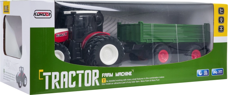 RC-Traktor mit abkoppelbarem grünem Anhänger 1:24