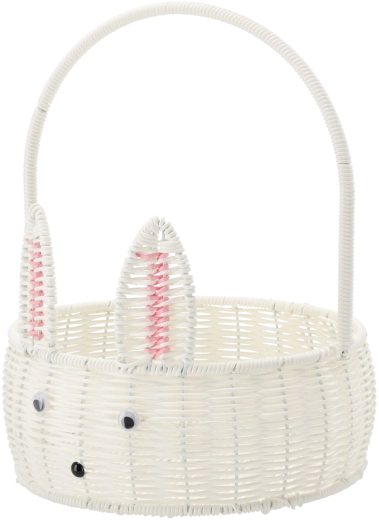 Runder Kunststoffkorb 25 cm mit Hasenmotiv – weiß, Osterdekoration