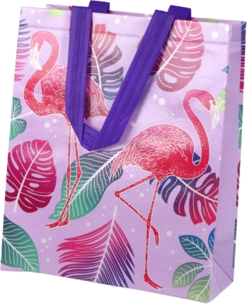 Geschenktasche mit Flamingos violett 30,5 × 24,5 × 10 cm