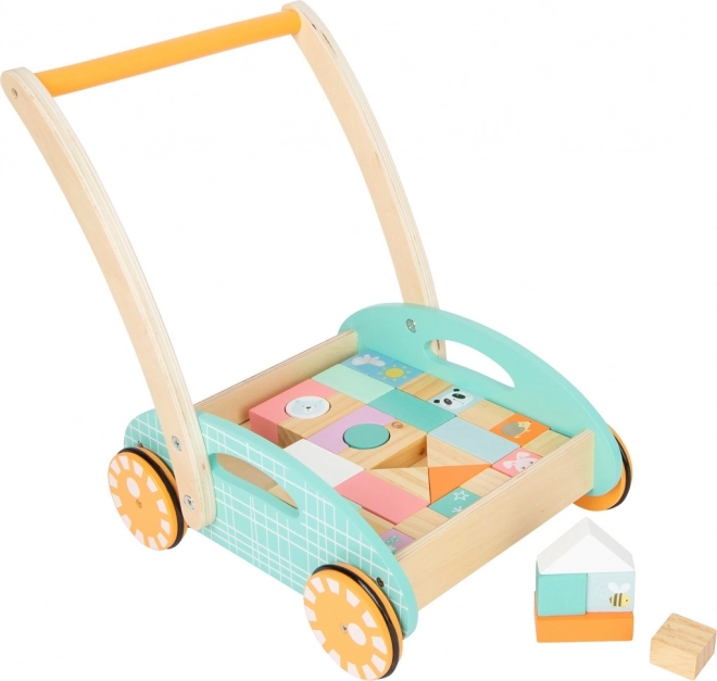 Small Foot Holz-Lauflernwagen mit Bausteinen, Pastell