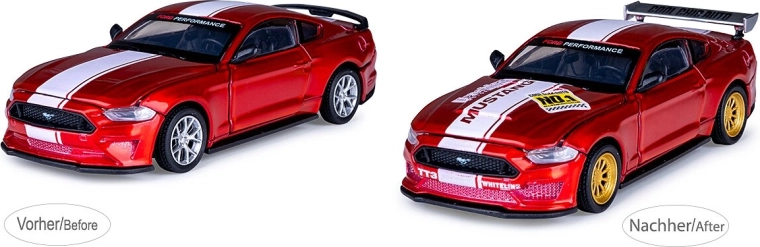 JAMARA Ford Mustang GT rotes Metallmodell im Maßstab 1:42 mit Tuning-Set