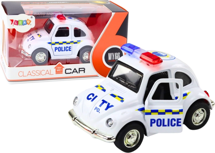Klassisches Polizeiauto 1:38 mit Antrieb, Lichtern und Geräuschen weiß