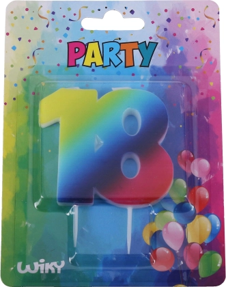 Geburtstagskerze Zahl 18, regenbogenfarben