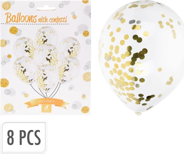 Partyballons mit weißen und goldenen Konfetti (8 Stk.)
