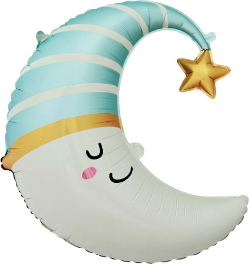 Folienballon Mond mit blauer Mütze 56 × 68 cm