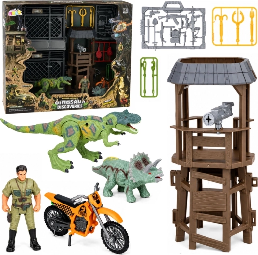 Dinosaurier-Forschungsbasis mit Turm, Käfig, Figuren und Zubehör