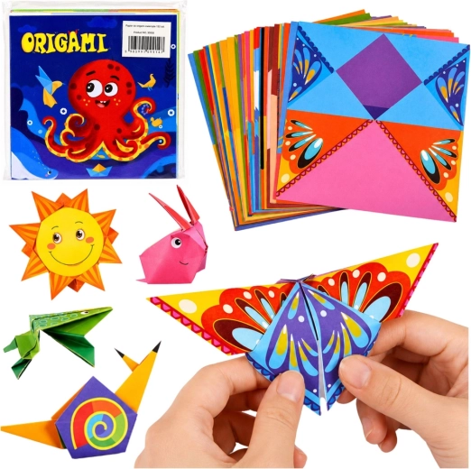 Kinder-Origami-Set mit bunten Papieren und Anleitung (100 Blatt)