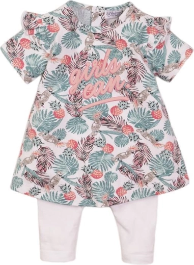 Dirkje zweiteiliges Kleid-Set für Kinder – Weiß & tropisches Multicolor