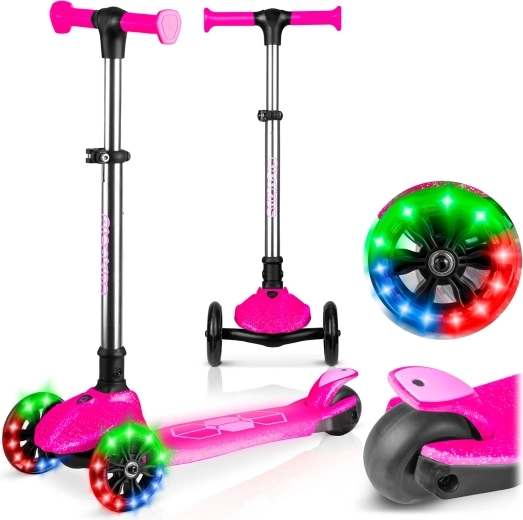 Dreirädriger Balance‑Roller für Kinder mit LED‑Lichtern Ricokids Jelly – rosa