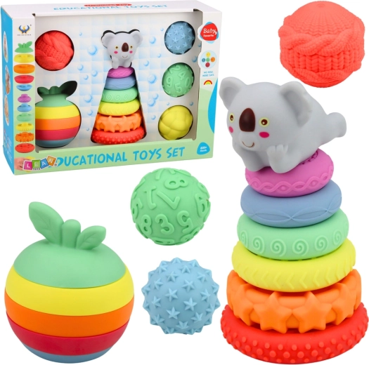 Sensorik-Set für Babys – Gummispielzeug, Pyramide und Bälle, 16 Teile
