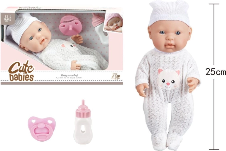 Baby mit Schnuller und Fläschchen, 25 cm