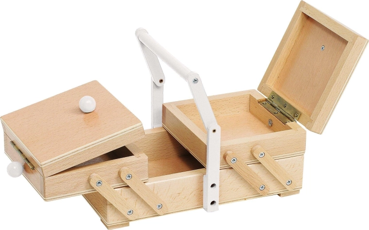 Holz-Nähkästchen mit weißem Griff – 1 Stück