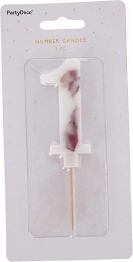 Tortenkerze Zahl 1 mit weißer Blume, 8 cm