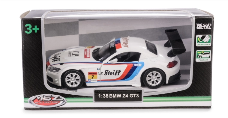 Metallmodellauto BMW Z4 GT3 1:38 mit Pull-Back-Antrieb