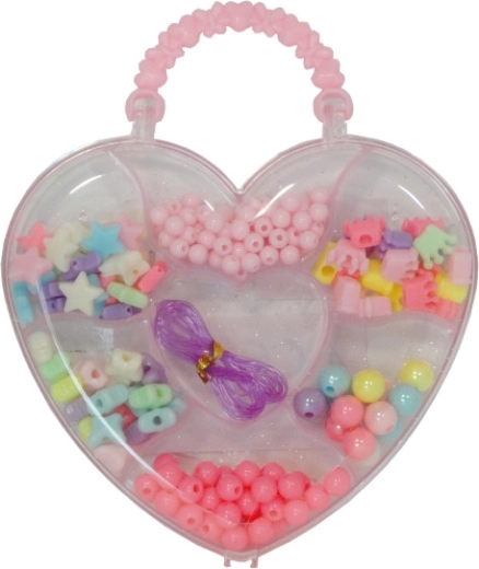 Bunte Perlen in herzförmiger Box zur Armbandherstellung