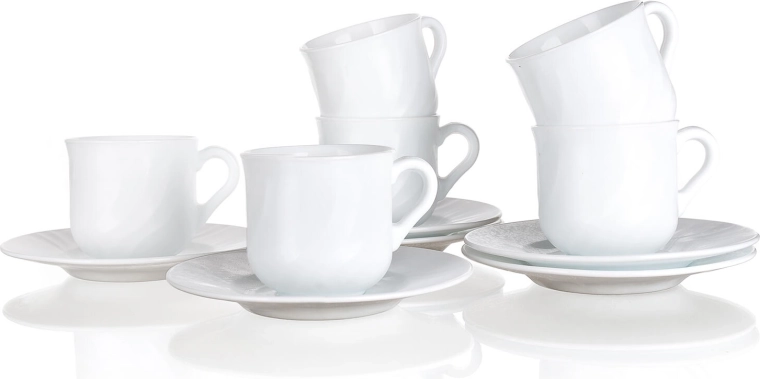 Set aus Tassen mit Untertassen EBRO 250 ml aus weißem Glas, 6-teilig