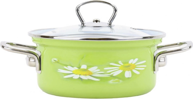 Emaillierter Kochtopf BELIS Daisy 24 cm mit Glasdeckel, 4,5 l