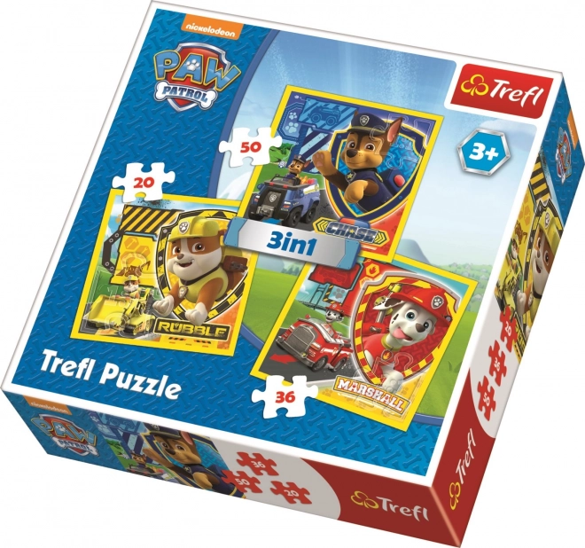 Trefl Puzzle 3-in-1 Paw Patrol – Marshall, Rubble und Chase