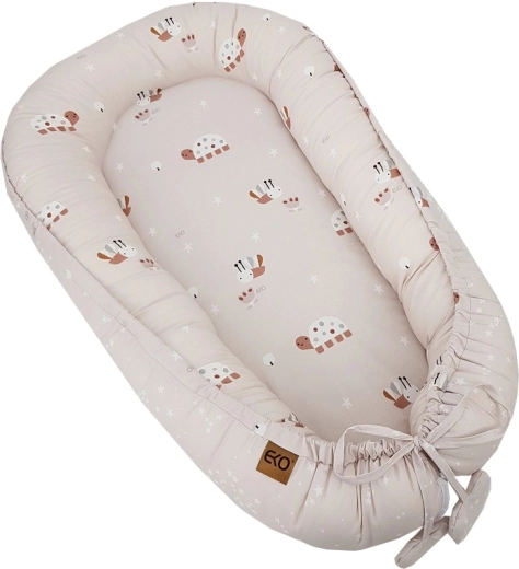 EKO Babynest beidseitig aus Baumwolle Bees Stars, beige 90 × 60 cm
