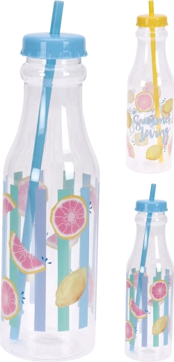 Trinkflasche mit Strohhalm 650 ml – Mix sommerlicher Motive