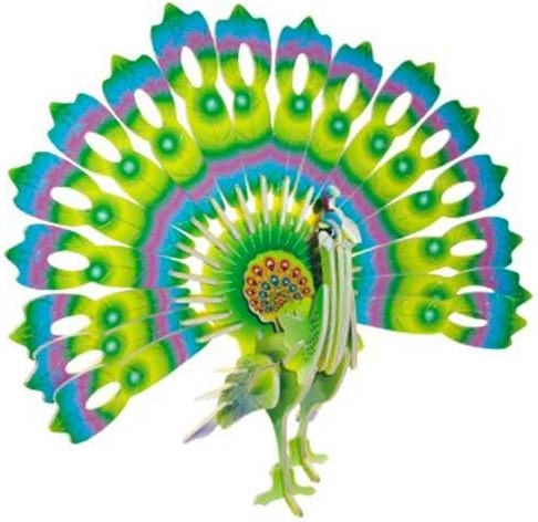 Buntes 3D-Holzpuzzle Pfau